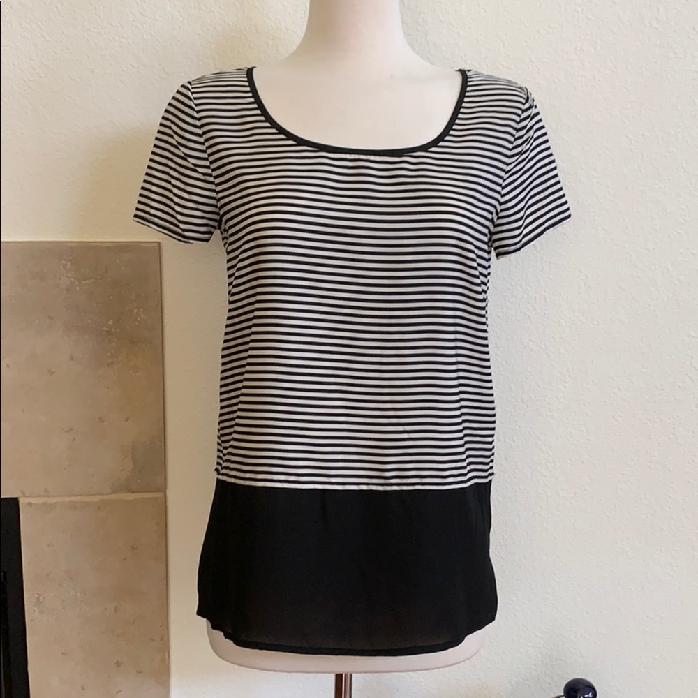 MAX STUDIO WHITE  BLACK STRIPES SATIN BLOUSE